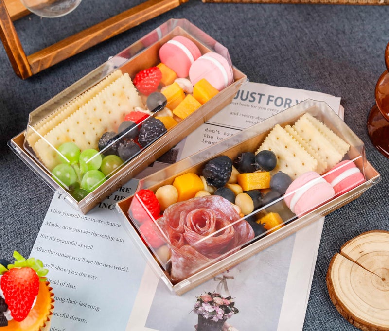 NPLUX Charcuterie Boxes with Clear Lids Mini Dessert Bakery Boxes Disposable To Go Food Containers for Cookie Cake Slice Sushi Strawberry 7.48x3.35x2.5INCH(50 Pack, Brown) - Image 2