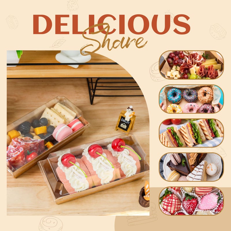 NPLUX Charcuterie Boxes with Clear Lids Mini Dessert Bakery Boxes Disposable To Go Food Containers for Cookie Cake Slice Sushi Strawberry 7.48x3.35x2.5INCH(50 Pack, Brown) - Image 5