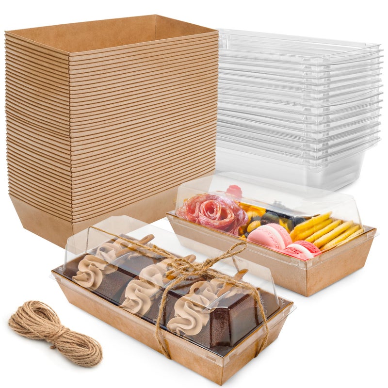 NPLUX Charcuterie Boxes with Clear Lids Mini Dessert Bakery Boxes Disposable To Go Food Containers for Cookie Cake Slice Sushi Strawberry 7.48x3.35x2.5INCH(50 Pack, Brown) - Image 1