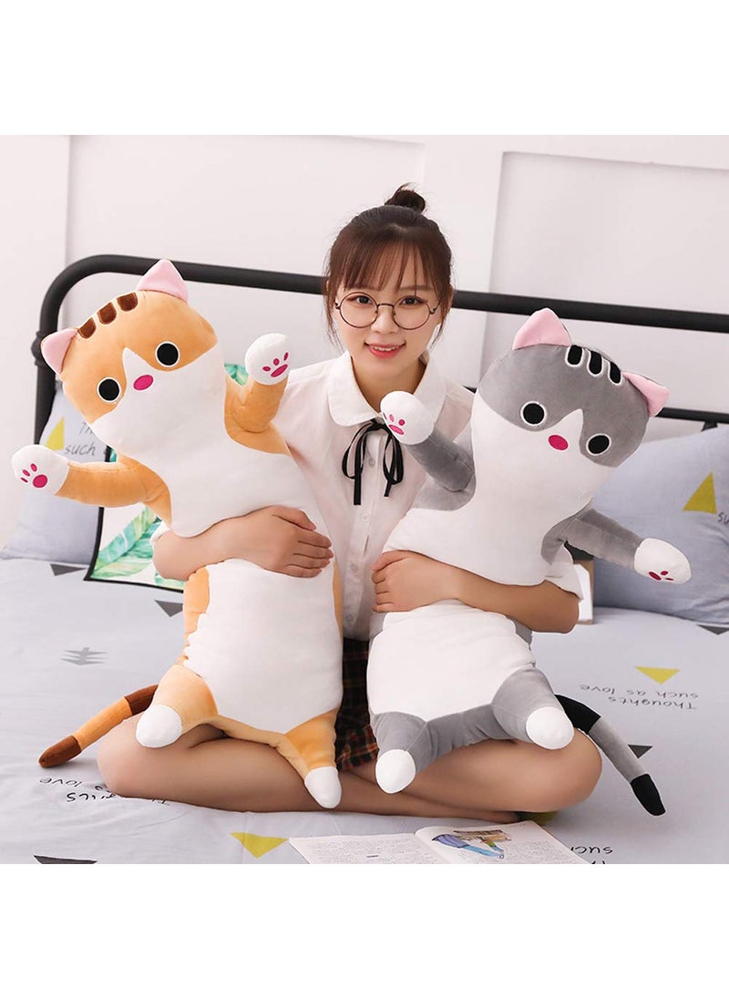 Jensquaify Jensquaify Cat Plush Hugging Pillow, Cat Stuffed Animals Long Pillow Soft Kitten Plush Body Pillow Toy Gifts for Kids (Brown, 27.55 inch)  - Image 4