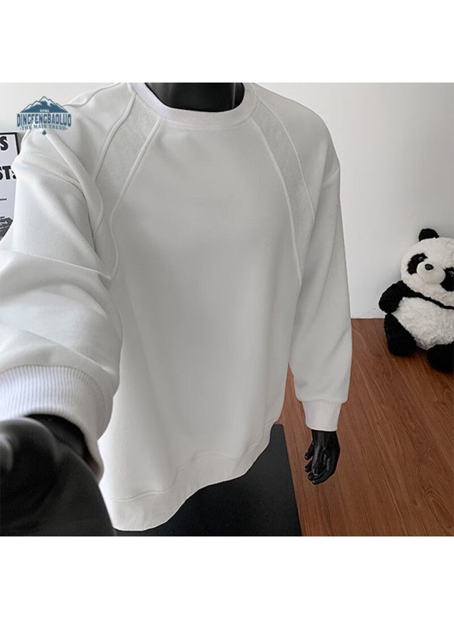 Dingfengbaoluo American Style Crewneck Sweatshirt Men Autumn Patchwork Deconstructed Solid Color Loose Casual Long Sleeve Wpc27 Black L - Image 5