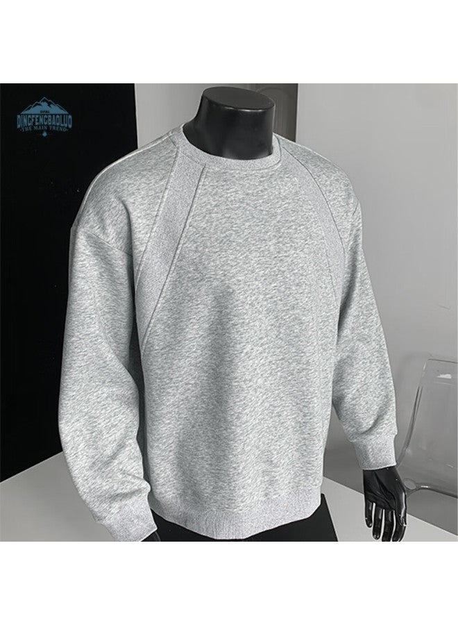 Dingfengbaoluo American Style Crewneck Sweatshirt Men Autumn Patchwork Deconstructed Solid Color Loose Casual Long Sleeve Wpc27 Black L - Image 3