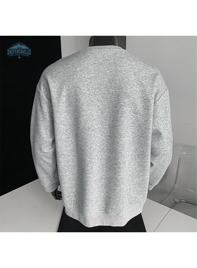 Dingfengbaoluo American Style Crewneck Sweatshirt Men Autumn Patchwork Deconstructed Solid Color Loose Casual Long Sleeve Wpc27 Black L - Image 4