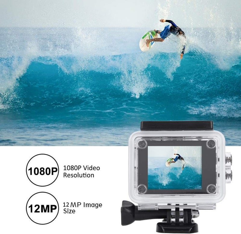 cheekyglo Action Camera, 1080P 30fps 12MP HD 30M Waterproof Sports Camera 2 Inch Touch Screen with Accessories for Vlogging, Diving, Skiing(Black) - Image 5