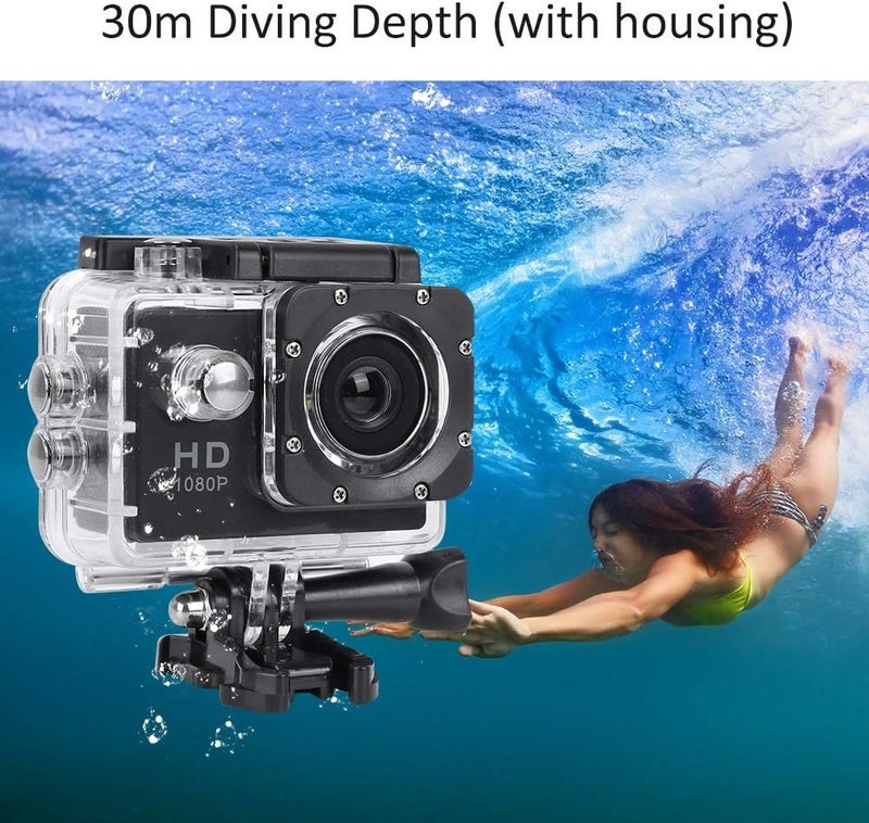 cheekyglo Action Camera, 1080P 30fps 12MP HD 30M Waterproof Sports Camera 2 Inch Touch Screen with Accessories for Vlogging, Diving, Skiing(Black) - Image 4