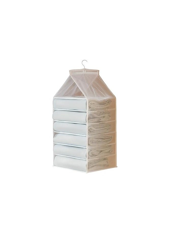 Generic 6-Tier Multi-Pocket Foldable Hanging Clothes Organizer for Wardrobe ABS Plastic Shopo Label Single Pack Code 2314 - With Different Edge Color  - Image 1