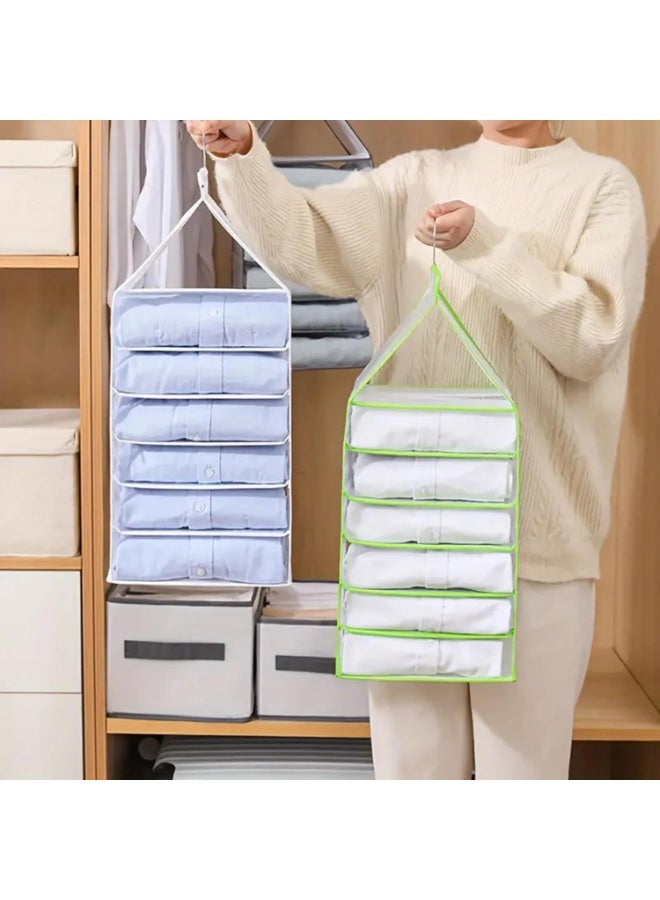منظم ملابس معلق من 6 طبقات متعدد الجيوب قابل للطي لدولاب الملابس من القماش الشبكي عبوة قطعة واحدة-مع اختلاف لون الحواف - كود المنتج 2121 - Image 1