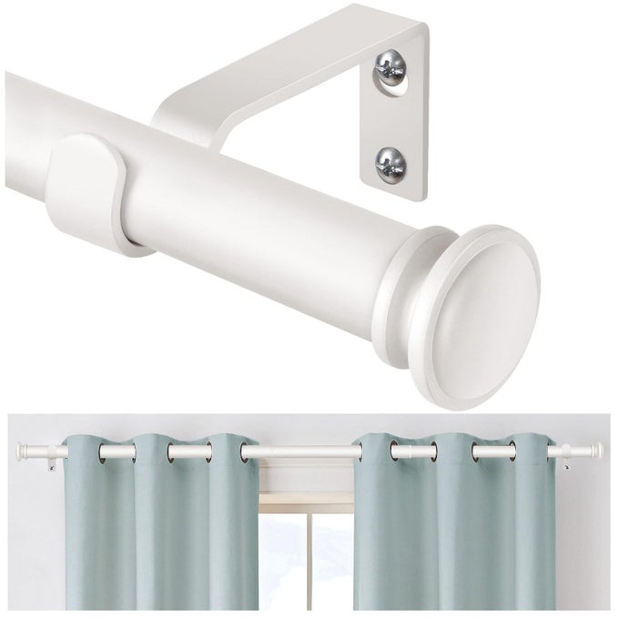 CURTAIN ROD 32 TO 58 INCH TELESCOPING SPLICING 34 DRAPERY RODS FOR WINDOWS DECORATIVE SINGLE ROD WITH SMALL CAP END WARM WHITE