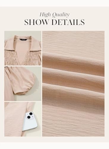 Dokotoo Womens 2026 Casual Dresses V Neck Short Sleeve Empire Waist A-Line Long Dresses for Women Summerl Clothes Oatmeal Medium - Image 5