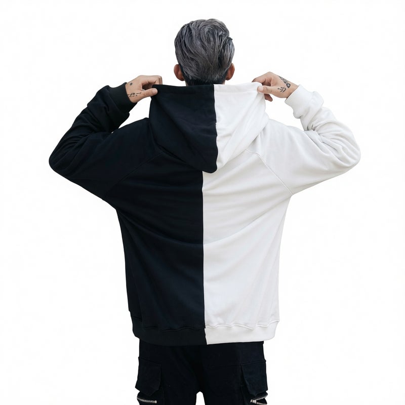 Men's Casual Color Block Smiley Face Long Sleeve Hooded Sweatshirt - Image 3