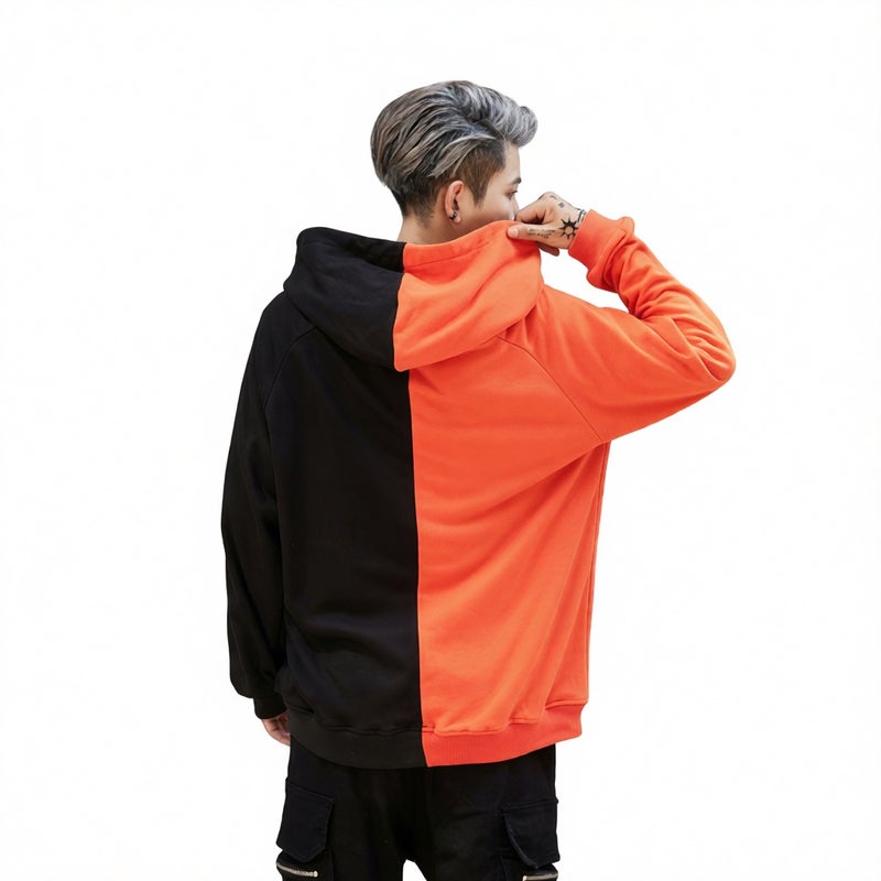 Men's Casual Color Block Smiley Face Long Sleeve Hooded Sweatshirt - Image 1