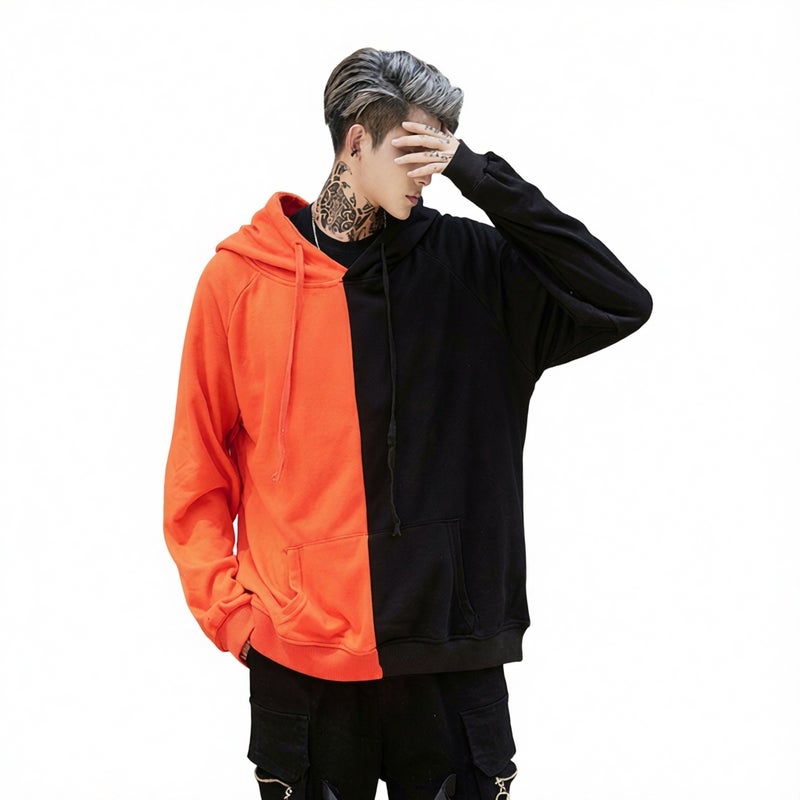 Men's Casual Color Block Smiley Face Long Sleeve Hooded Sweatshirt - Image 2