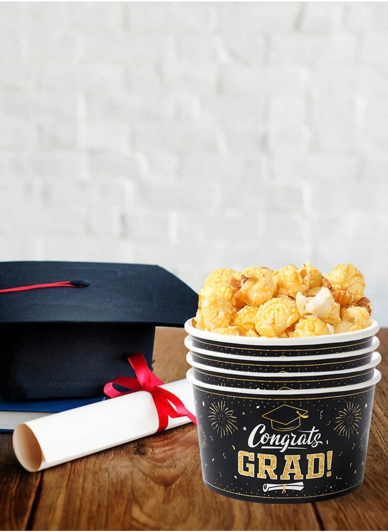 Generic Graduation Decorations Disposable Paper Graduation Plates in Black and Gold with Congratulations Words Can be used as Popcorn Cups and for all kinds of desserts 10 pieces  - Image 5