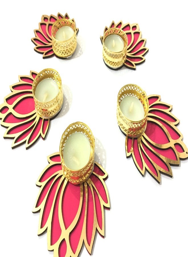 thriftkart 5 Pc Tea Light Designer Candle Holder for Diwali Decoration | Traditional Lotus L Designe Multicolour for Home Decor Set of 5 - Image 1