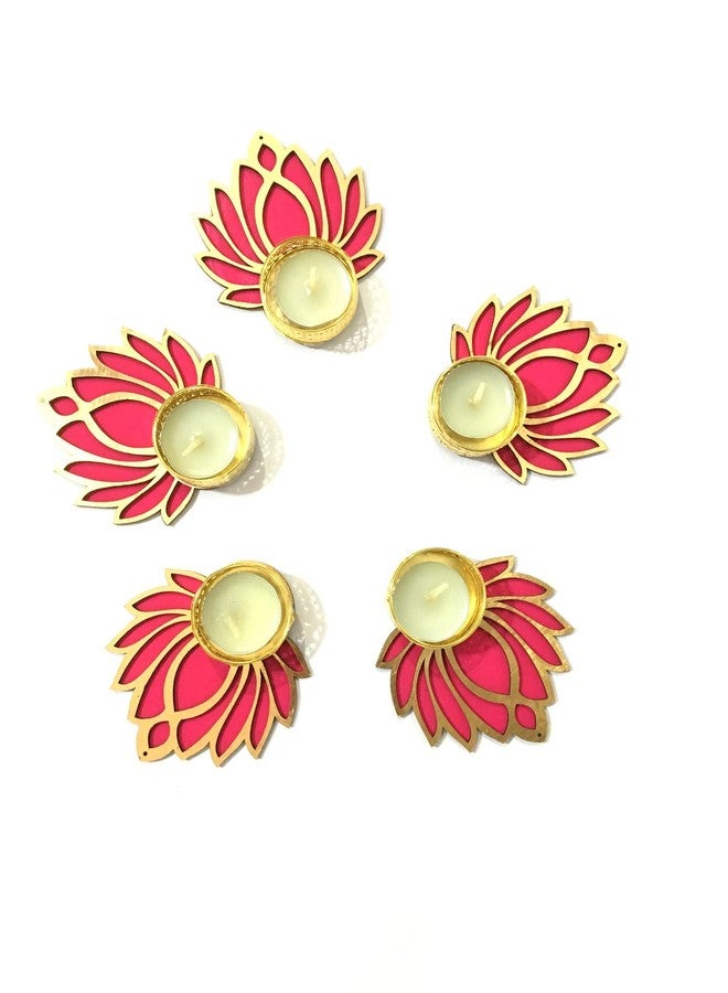 thriftkart 5 Pc Tea Light Designer Candle Holder for Diwali Decoration | Traditional Lotus L Designe Multicolour for Home Decor Set of 5 - Image 3
