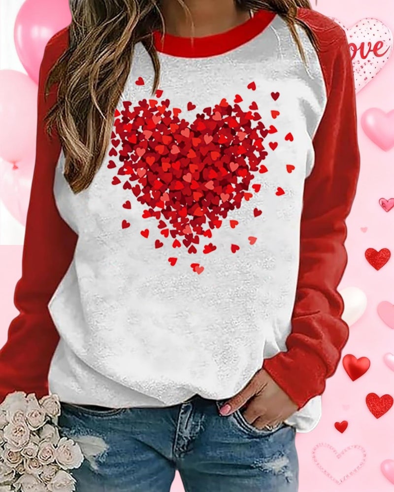 Huovud Valentines Sweatshirt Women Funny Love Heart Graphic Valentines Shirt Casual Valentines Long Sleeve Pullover Top (Red-2, Small) - Image 4