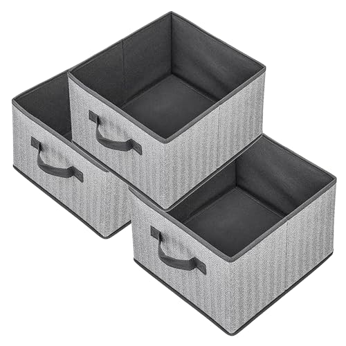 EITMOW Storage Baskets 11Inch Woven Fabric Bins Storage Cubes with Reinforced Handles Organizer Bins for Closet Shelves Foldable for Toys Clothes 3PCSGrey111178inch - Image 1