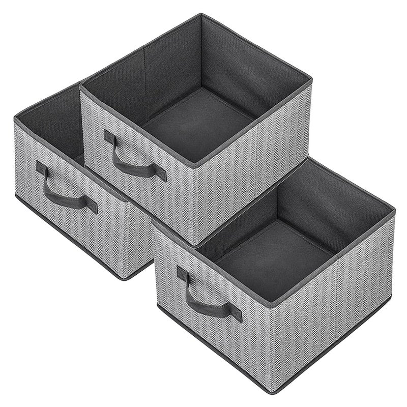 EITMOW Storage Baskets 11Inch Woven Fabric Bins Storage Cubes with Reinforced Handles Organizer Bins for Closet Shelves Foldable for Toys Clothes 3PCSGrey111178inch - Image 2