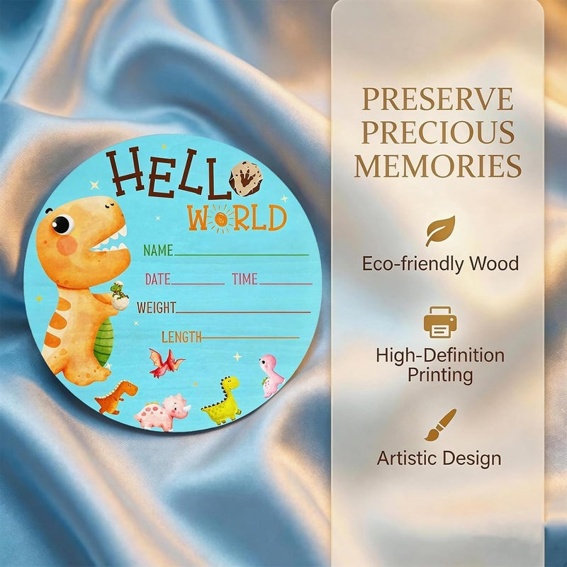 Al Raied ARS® Dinosaur Baby Announcement Sign, Wooden Nursery Name Decor 6in - Image 2