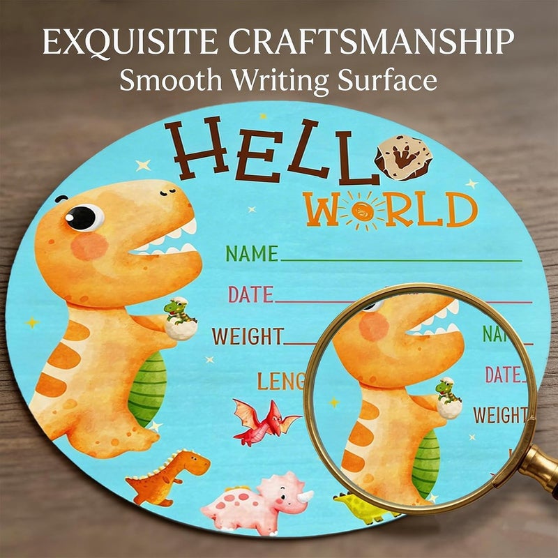 Al Raied ARS® Dinosaur Baby Announcement Sign, Wooden Nursery Name Decor 6in - Image 5