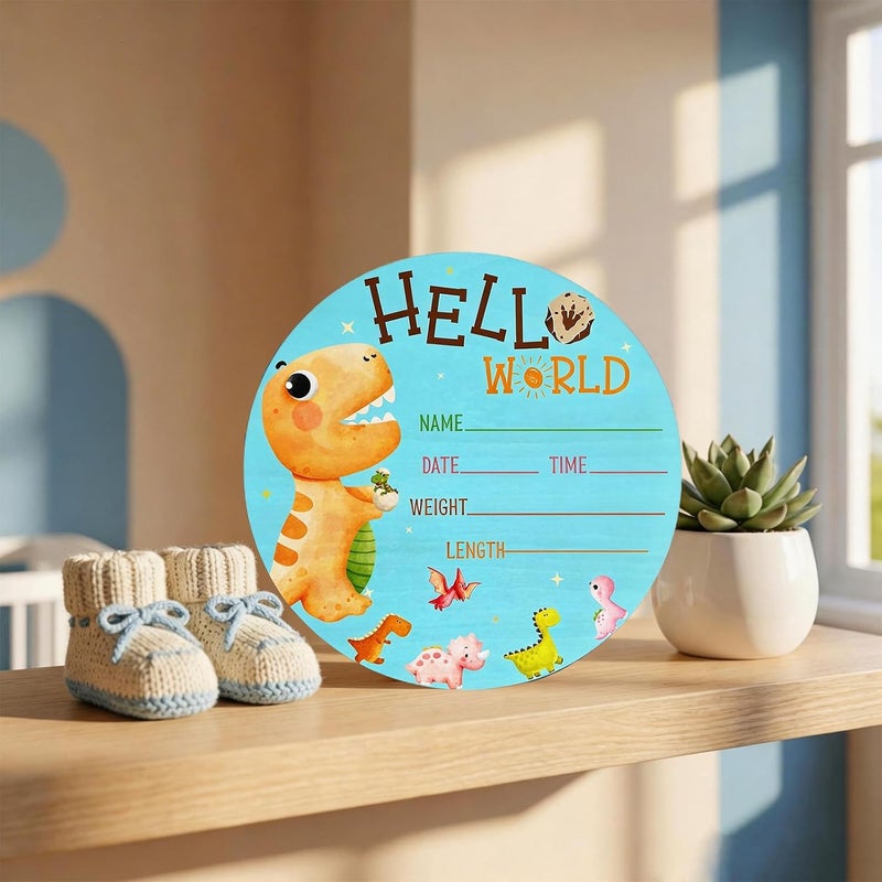 Al Raied ARS® Dinosaur Baby Announcement Sign, Wooden Nursery Name Decor 6in - Image 4