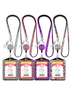 Y&D Rhinestone Lanyard Sparkling ID Card Holder, 4 Pcs Crystal Retractable Badge Reel Neck Holder with Metal Clasp and Key Ring for Women Nurse Teacher  - Image 1