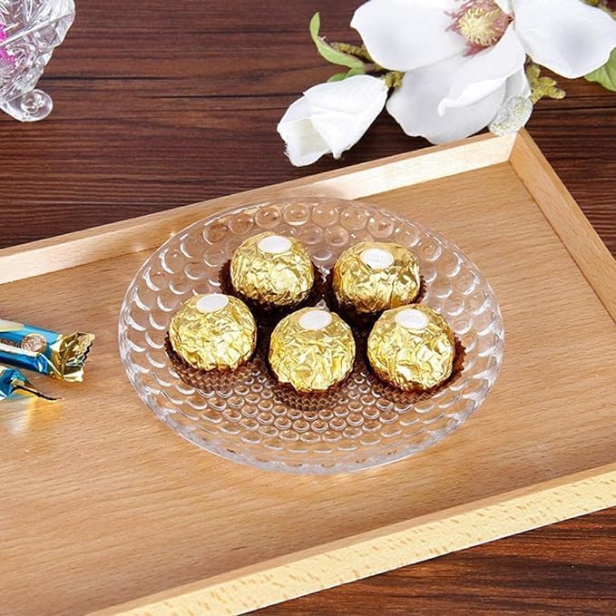 Luximal Glass Fruit Bowl Plate for Dining Table Classic Design Dry Fruit Chocolate Tray Crystal Decoration Serving Bowl Dessert Plate for Home Office Bubble Design - Image 2