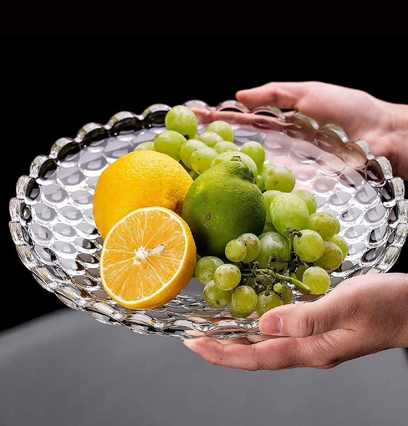 Luximal Glass Fruit Bowl Plate for Dining Table Classic Design Dry Fruit Chocolate Tray Crystal Decoration Serving Bowl Dessert Plate for Home Office Bubble Design - Image 5