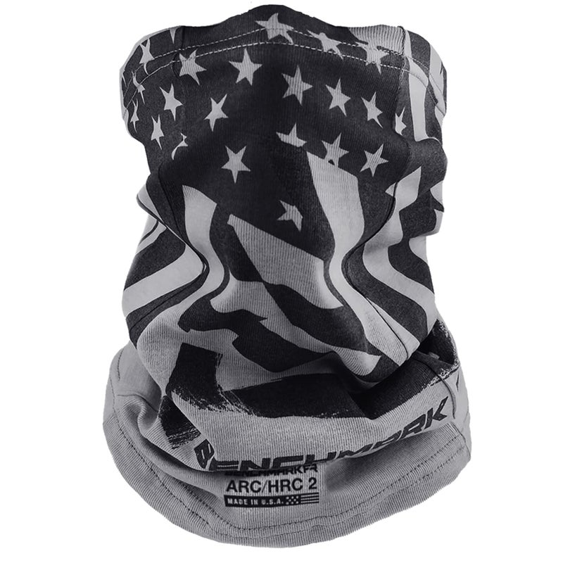 BENCHMARK FR Flame Resistant Face Mask Neck Gaiter - CAT2 (American Flag, Gray) - Image 1