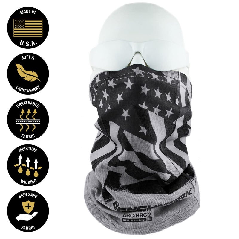BENCHMARK FR Flame Resistant Face Mask Neck Gaiter - CAT2 (American Flag, Gray) - Image 2