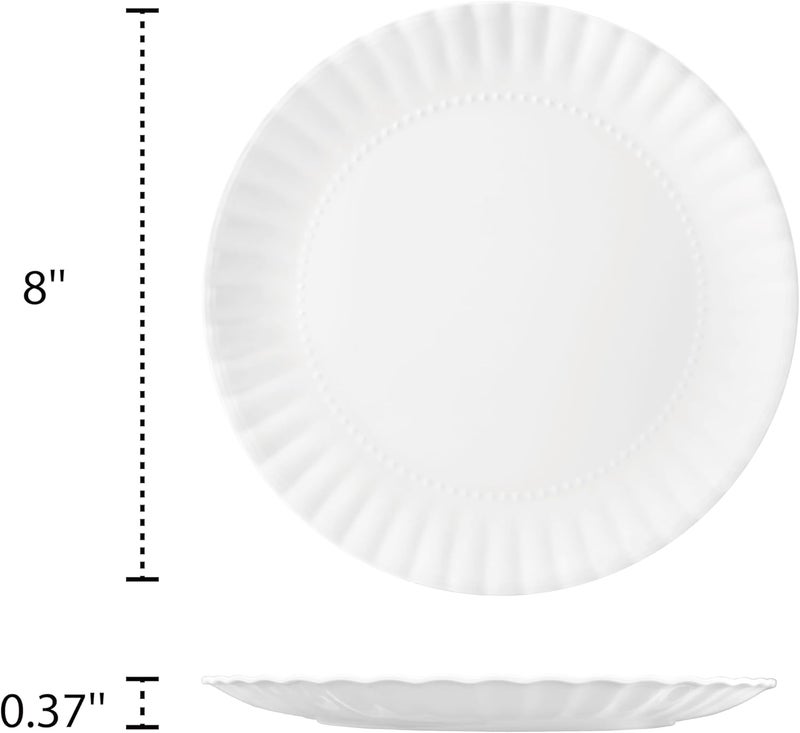 TP 8inch Melamine Dinner Plates Set of 8 Lightweight Serving Round Salad Plate for 8 Dessert Dishes for Indoors and Outdoors White - Image 2