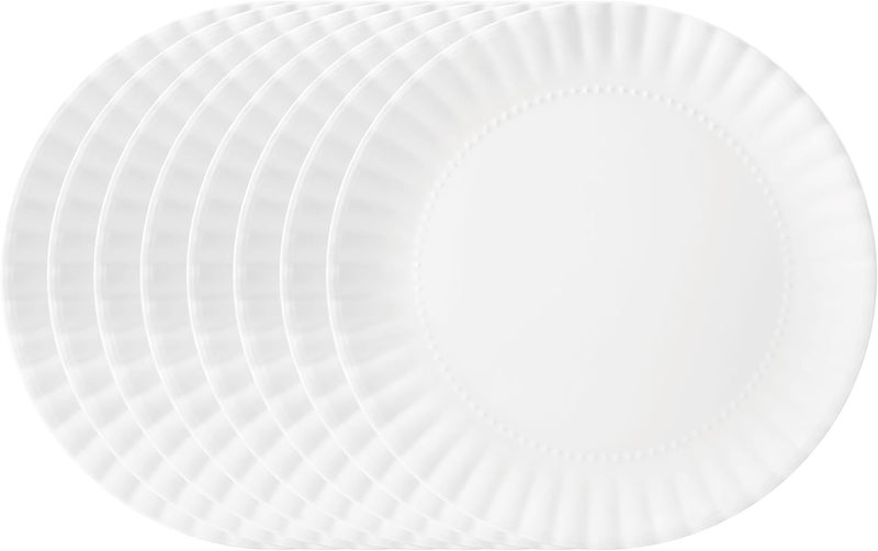 TP 8inch Melamine Dinner Plates Set of 8 Lightweight Serving Round Salad Plate for 8 Dessert Dishes for Indoors and Outdoors White - Image 1