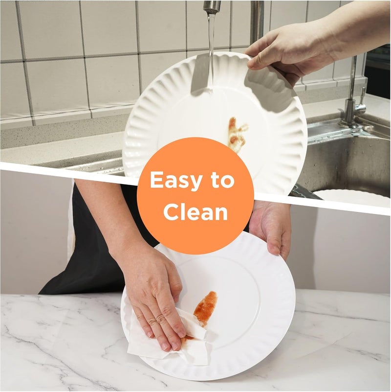 TP 8inch Melamine Dinner Plates Set of 8 Lightweight Serving Round Salad Plate for 8 Dessert Dishes for Indoors and Outdoors White - Image 5