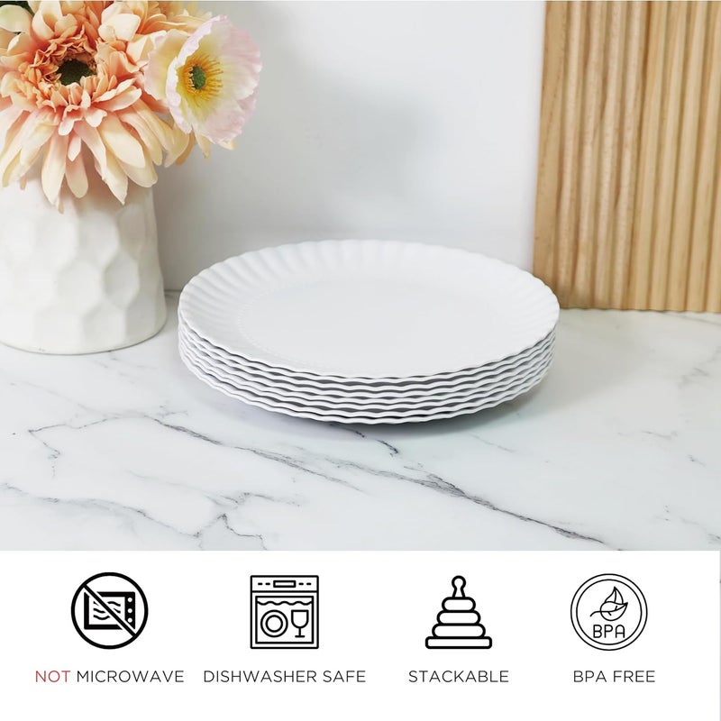TP 8inch Melamine Dinner Plates Set of 8 Lightweight Serving Round Salad Plate for 8 Dessert Dishes for Indoors and Outdoors White - Image 3