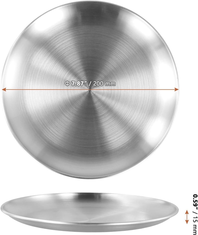 LEXININ 15pcs 8 Inch 201 Stainless Steel Plates Silver Flat Metal Dishes Round Serving Plates for Camping Dinner Table - Image 2