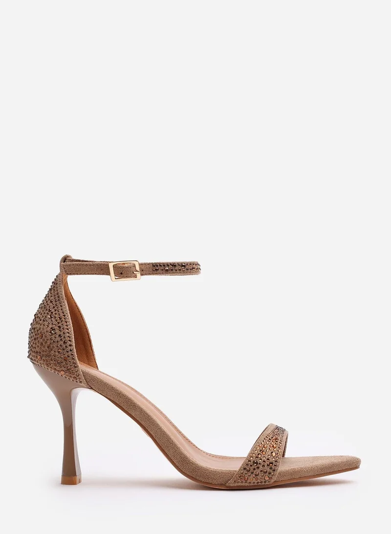 ويرز ذات فروم 'Indira' Suede Sparkling Heeled Sandals With Buckled Ankle Strap