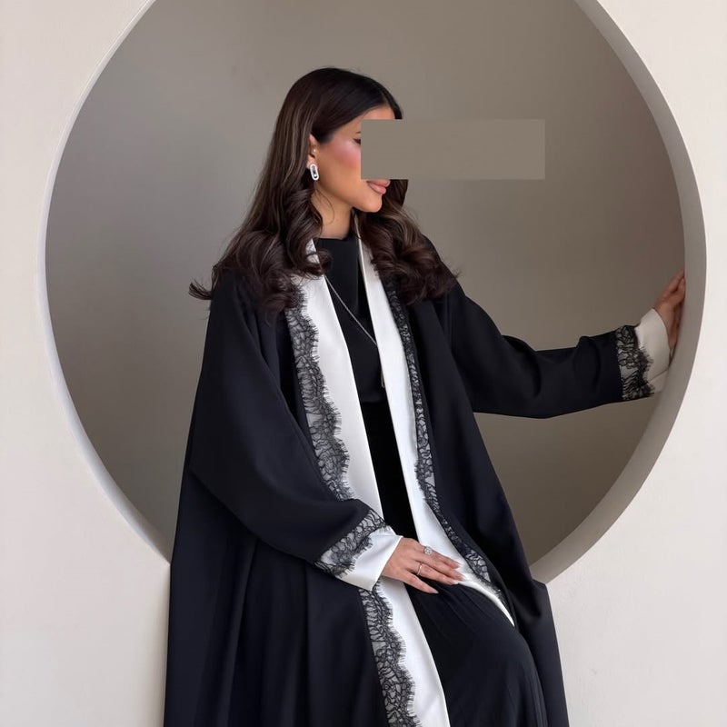 Black Lace Trim Modest Long Dress - Image 3