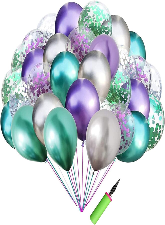 secret Mermaid Party Supplies Green Purple silver latex Balloons with Glitter Confetti
