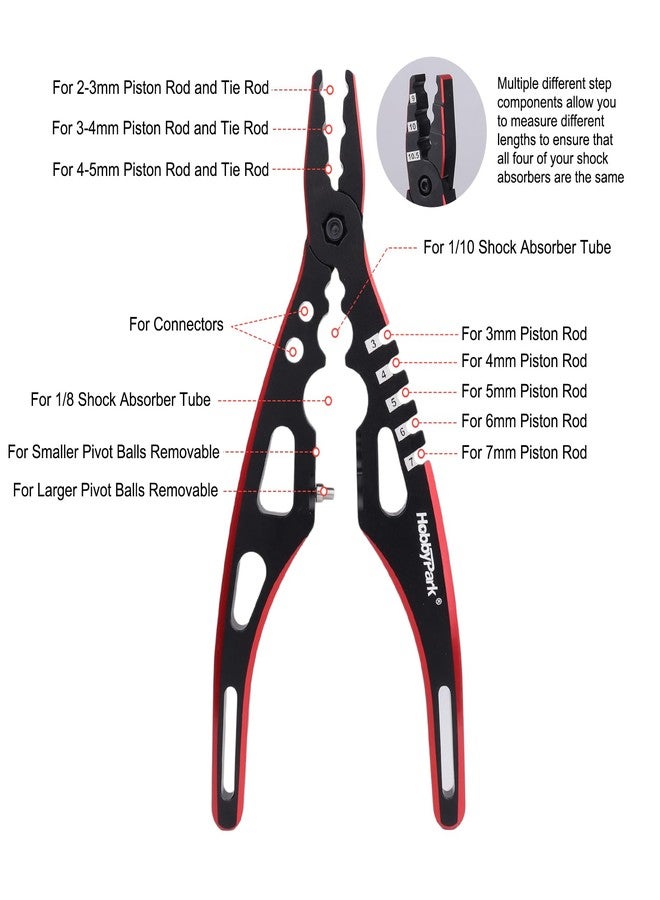 HobbyPark Multi-Function RC Shock Pliers Tool RC Shock Shaft & Tie Rod Clamp, Ball Link Remover for 1/8 1/10 RC Car Truck Crawler Buggy Drift (Black & Red) - Image 2