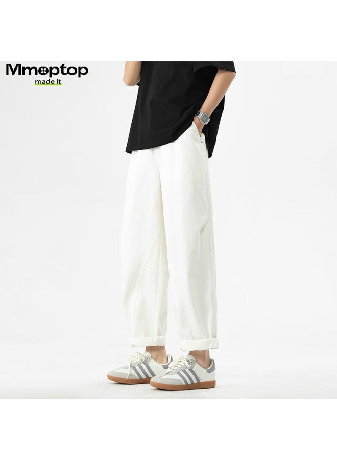 Mmoptop Pure Cotton Cropped Cargo Pants, Spring And Summer Men's Tapered Comfortable Straight-leg Casual Pants Mxxk12 White L - Image 4