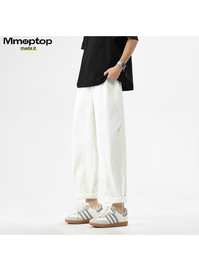 Mmoptop Pure Cotton Cropped Cargo Pants, Spring And Summer Men's Tapered Comfortable Straight-leg Casual Pants Mxxk12 White L - Image 3