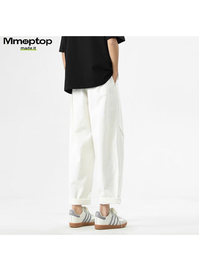 Mmoptop Pure Cotton Cropped Cargo Pants, Spring And Summer Men's Tapered Comfortable Straight-leg Casual Pants Mxxk12 White L - Image 5