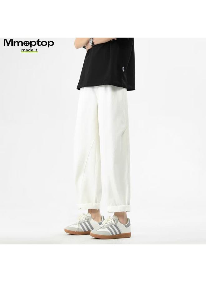 Mmoptop Pure Cotton Cropped Cargo Pants, Spring And Summer Men's Tapered Comfortable Straight-leg Casual Pants Mxxk12 White L - Image 2
