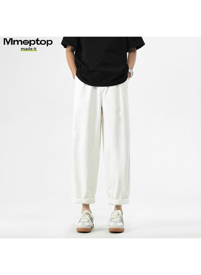 Mmoptop Pure Cotton Cropped Cargo Pants, Spring And Summer Men's Tapered Comfortable Straight-leg Casual Pants Mxxk12 White L - Image 1