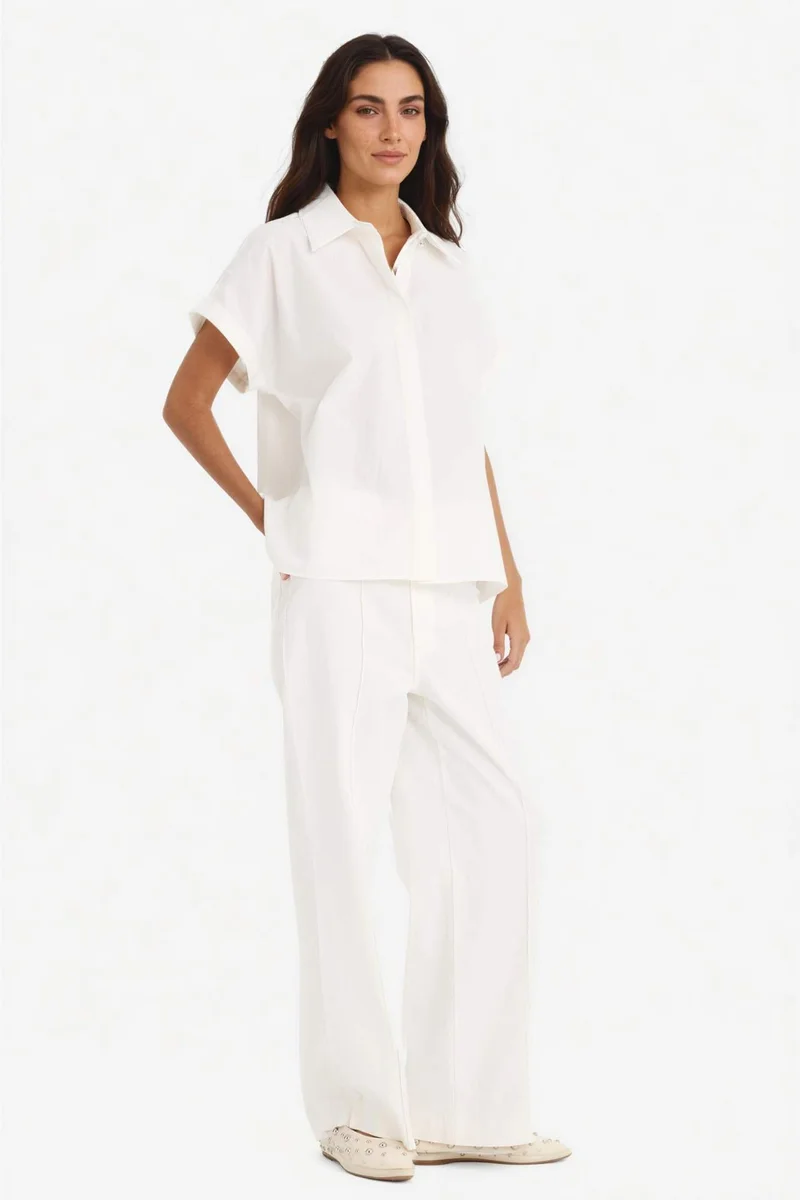 ديفاكتو Wide Leg With Pockets Gabardine Trousers