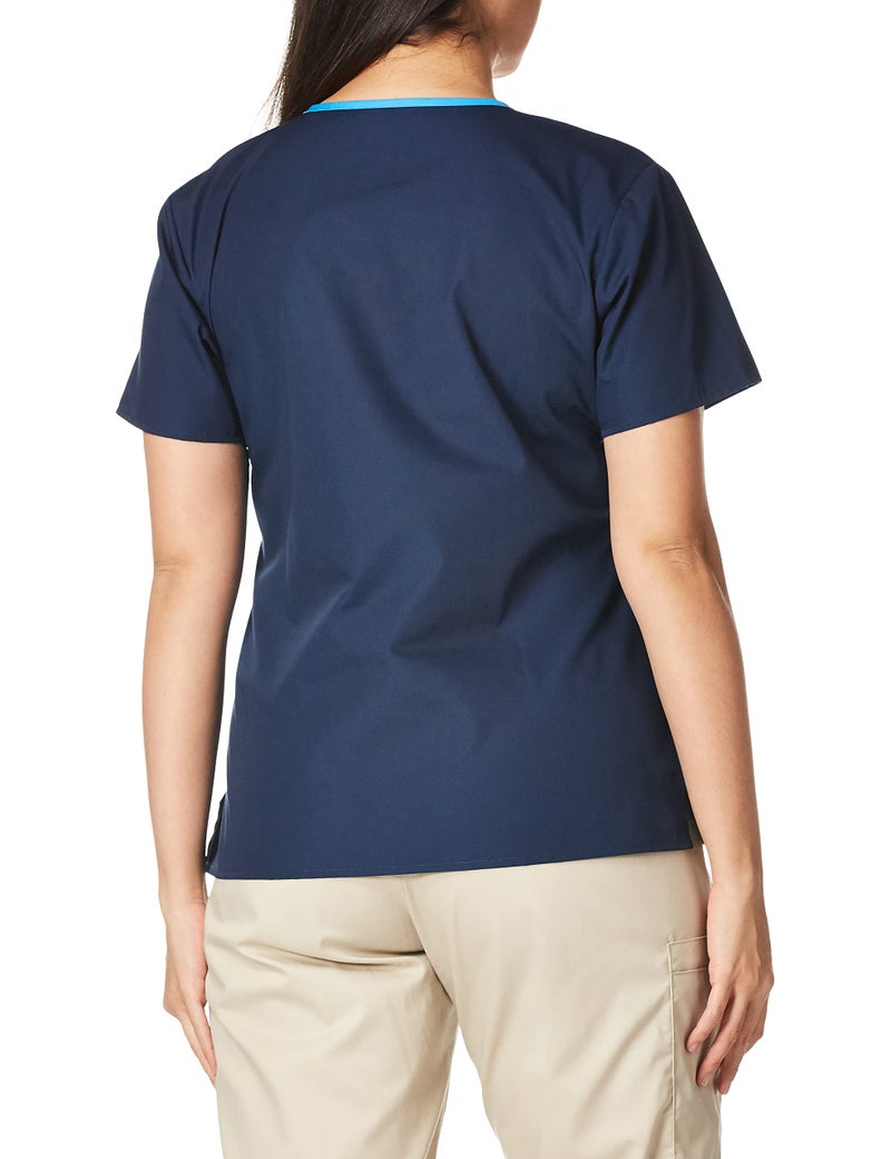 WonderWink Women's Charlie 5 Pocket Y-Neck Wrap Top, Navy, Small - Image 2