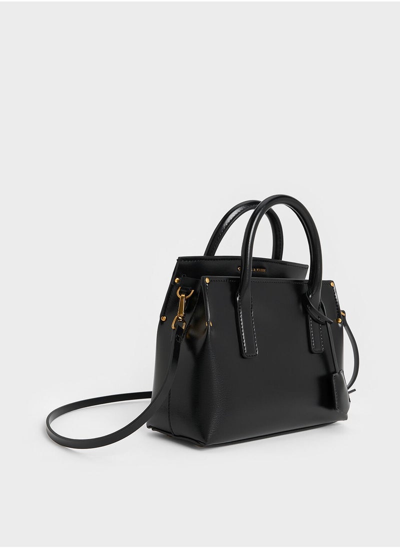 Charles & Keith CHARLES & KEITH Crossbody Bag Rene Structured Top Handle Bag - Black  - Image 3
