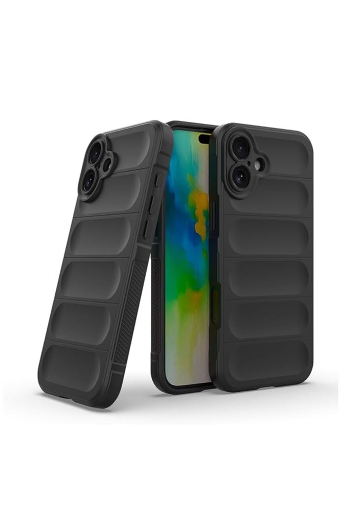 جراب Bump Silicon TPU Shild وبطانة من الألياف الدقيقة مع حماية للكاميرا لهاتف Apple iPhone 16 Plus (أسود)