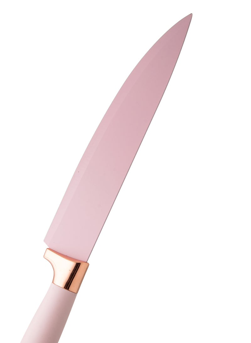 دانيا مجموعة ادوات المطبخ من السيليكون وسكاكين من الغرانيت مكون من 19 قطعة وردي - Image 4