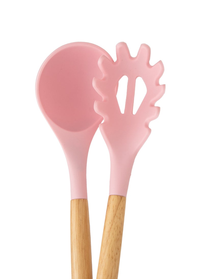 دانيا مجموعة ادوات المطبخ من السيليكون وسكاكين من الغرانيت مكون من 19 قطعة وردي - Image 3